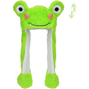 Kids Frog Animal Hat with Ears Moving Jumping Pop Up Beating Plush Holiday